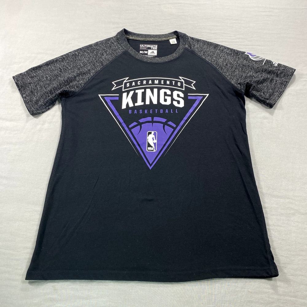 Adidas Sacramento Kings Shirt Mens Medium Black Gray Crew Neck‎ Tee Adult